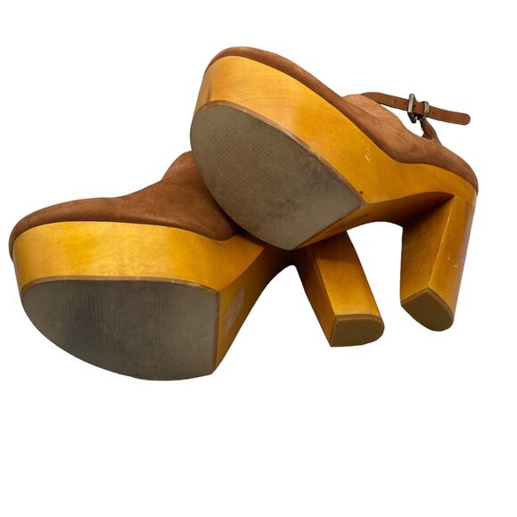 Anthropologie Messeca New York Brown Nubuck Leather Platform Ankle Boots 8.5M - Picture 13 of 14